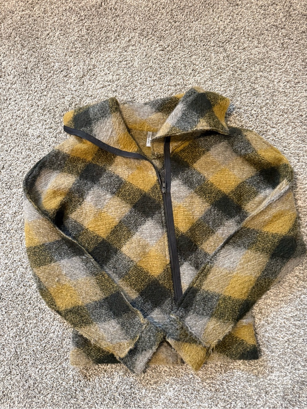 Wool - Mohair Plaid Zip Jacket - Mustard, Gray & Black